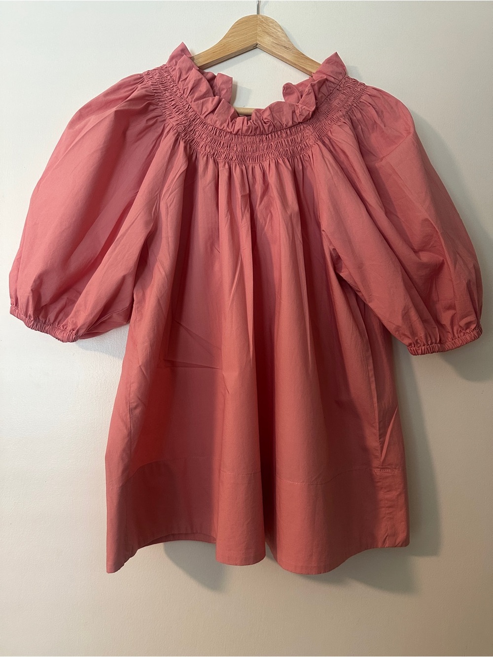 JCrew Pink Puff Sleeve Smocked Neck Blouse